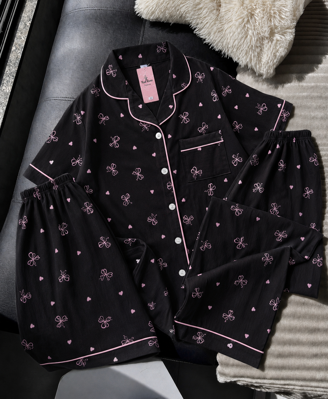 Black Bow 3 Piece Night Suit