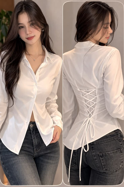 Basic White Fitted Corset Back Shirt