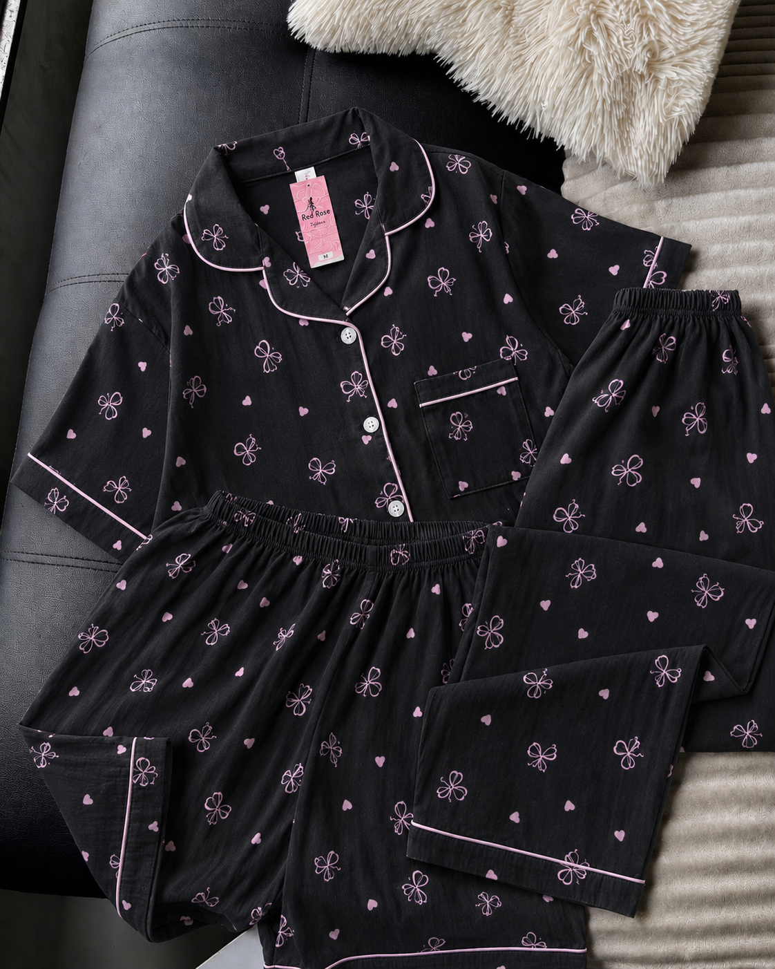 Black Bow 3 Piece Night Suit