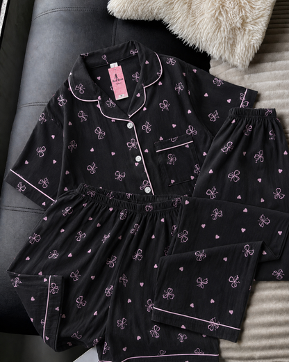 Black Bow 3 Piece Night Suit
