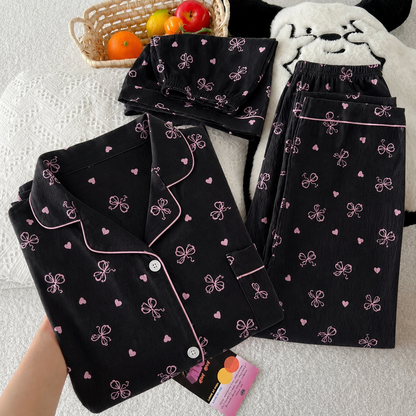 Black Bow 3 Piece Night Suit