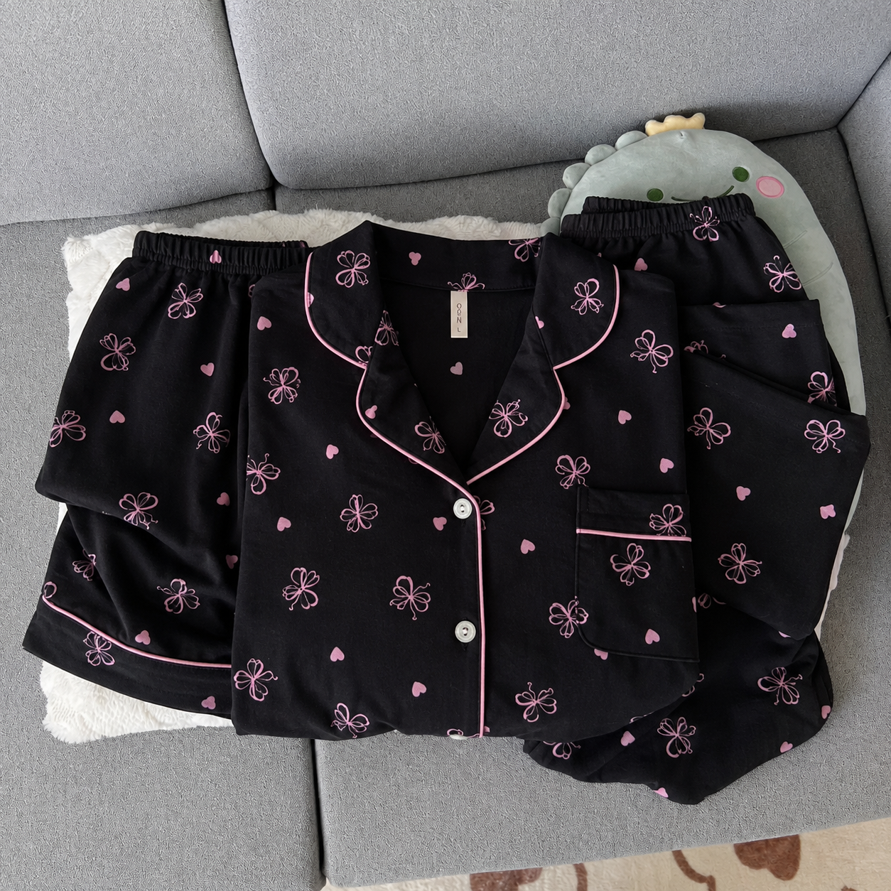 Black Bow 3 Piece Night Suit