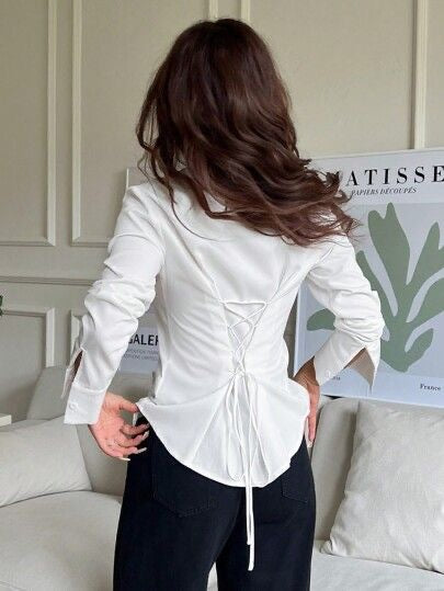 Basic White Fitted Corset Back Shirt