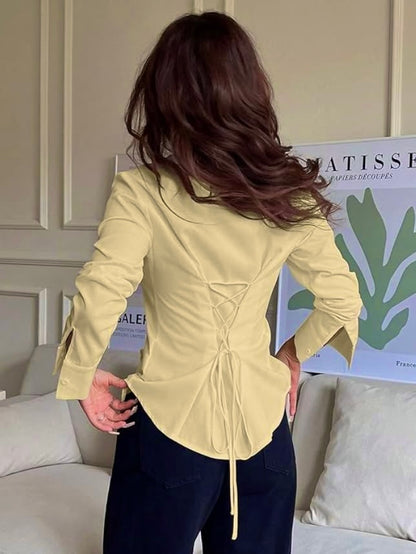 Basic Yellow Fitted Corset Back Shirt
