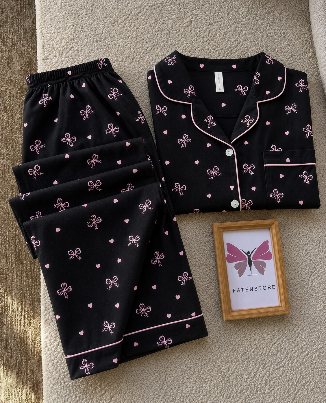 Black Bow 3 Piece Night Suit