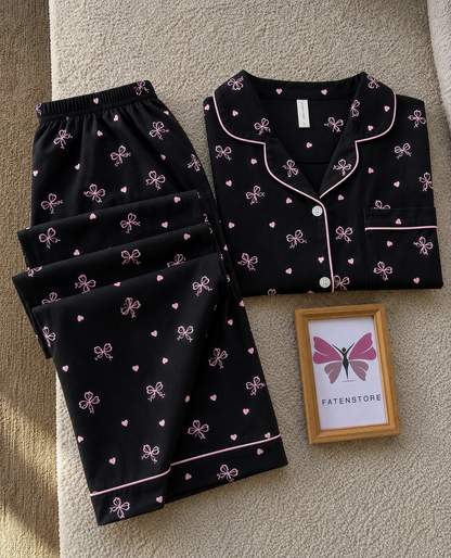 Black Bow 3 Piece Night Suit