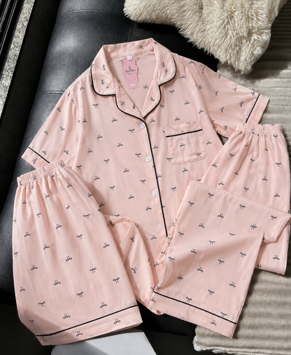 Peach Bow 3 Piece Night Suit