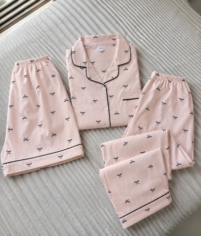 Peach Bow 3 Piece Night Suit