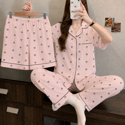 Peach Bow 3 Piece Night Suit