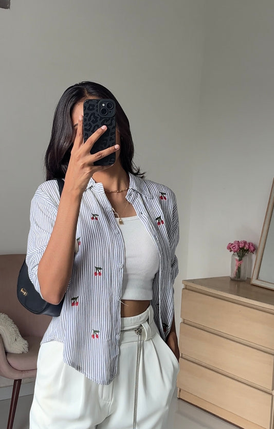 White Cherry Embroidery Shirt