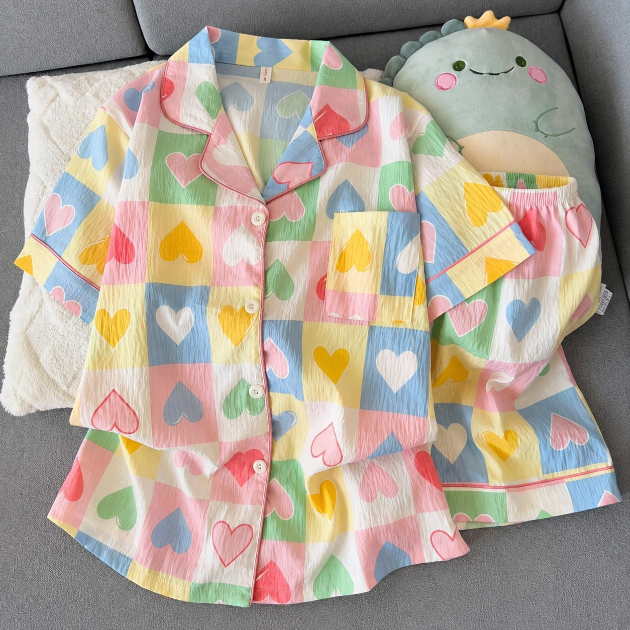 Pastel Heart 3 Piece Night Suit