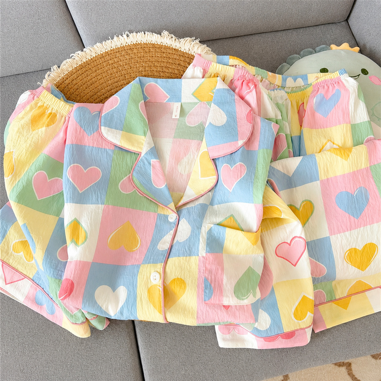 Pastel Heart 3 Piece Night Suit