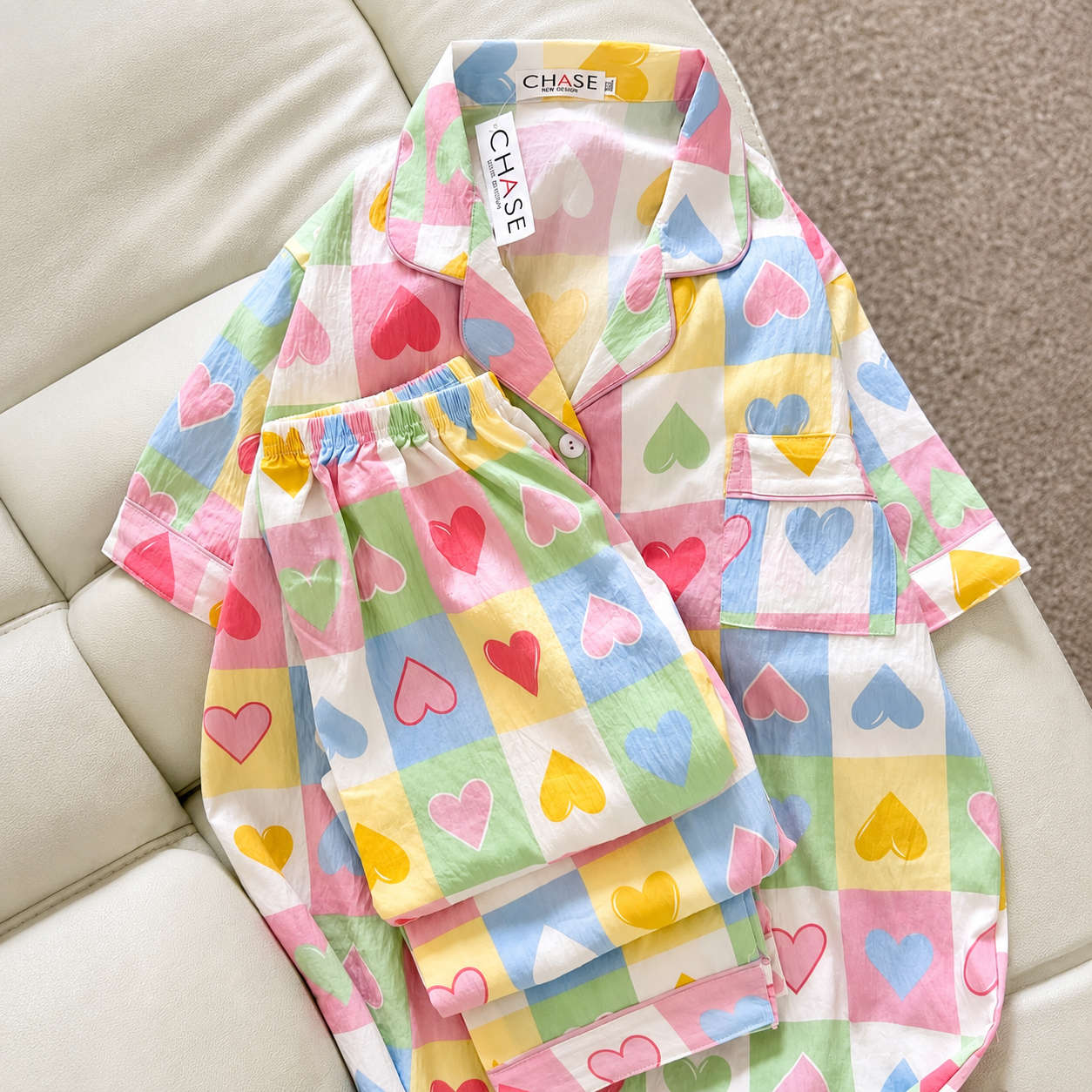 Pastel Heart 3 Piece Night Suit