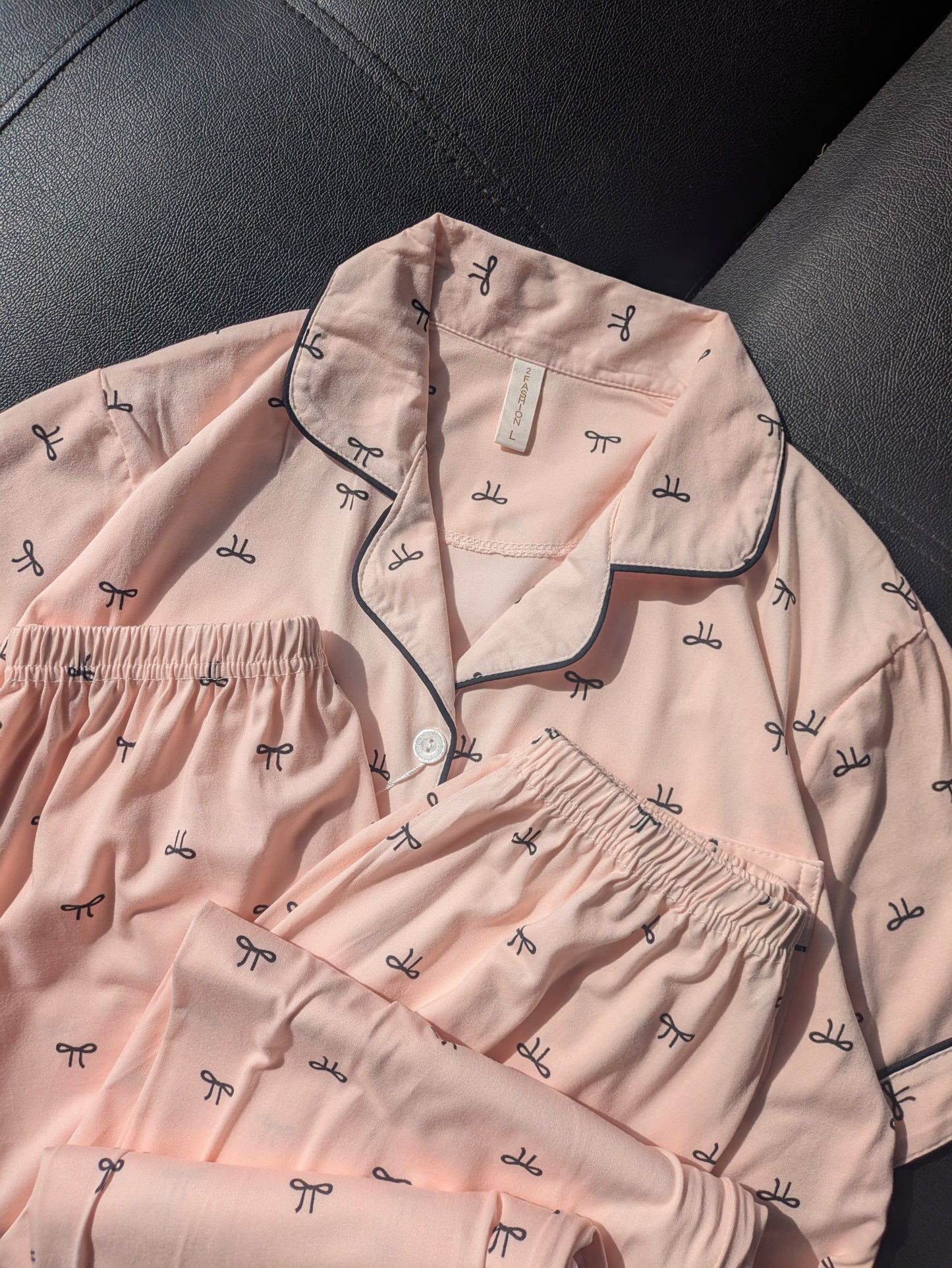 Peach Bow 3 Piece Night Suit