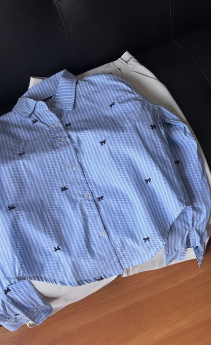 Blue Bow Embroidery Shirt