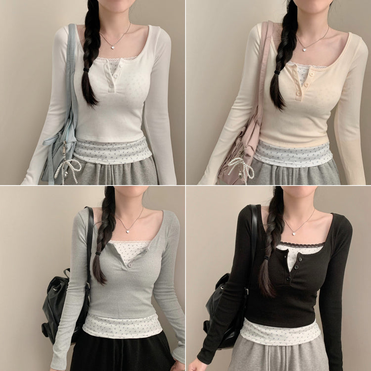 Layered Full Sleeve Built-in Bra Top