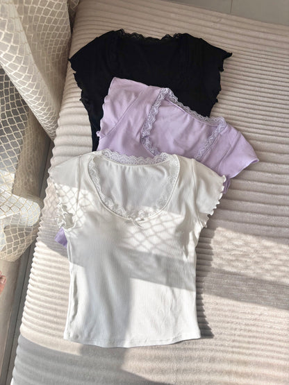 Basic Soft Lace In-built Bra Tops