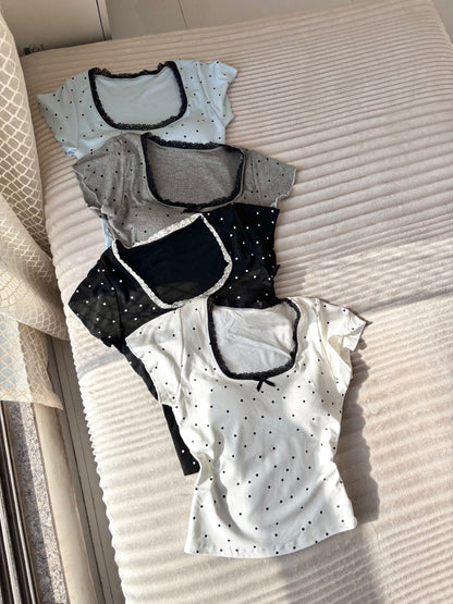 Polka Dot Lace In-built Bra Tops