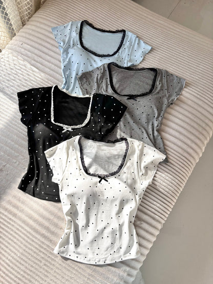 Polka Dot Lace In-built Bra Tops