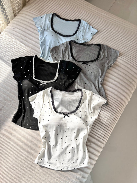 Polka Dot Lace In-built Bra Tops