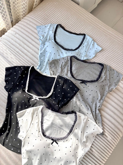 Polka Dot Lace In-built Bra Tops