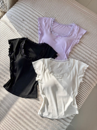 Basic Soft Lace In-built Bra Tops