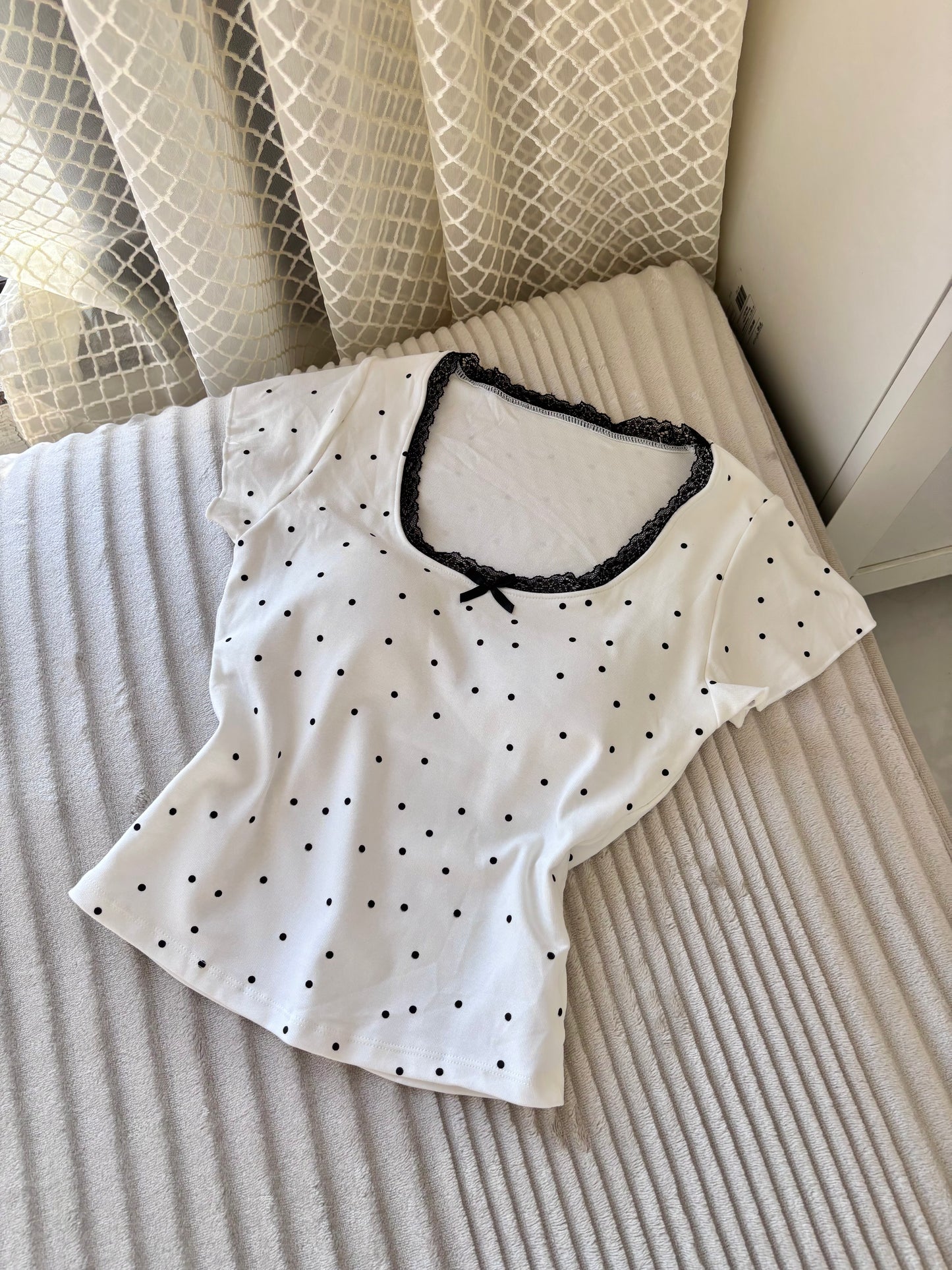 Polka Dot Lace In-built Bra Tops