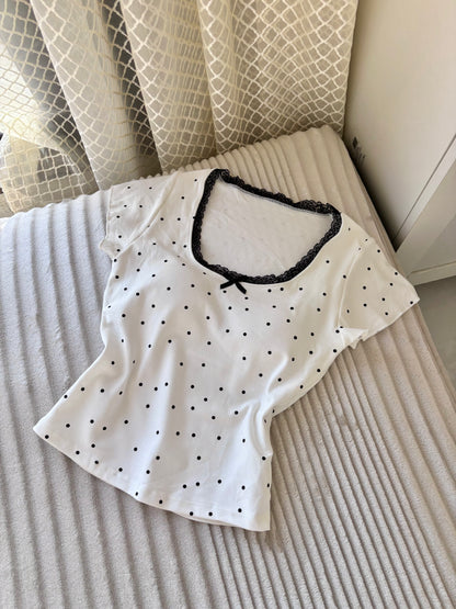 Polka Dot Lace In-built Bra Tops