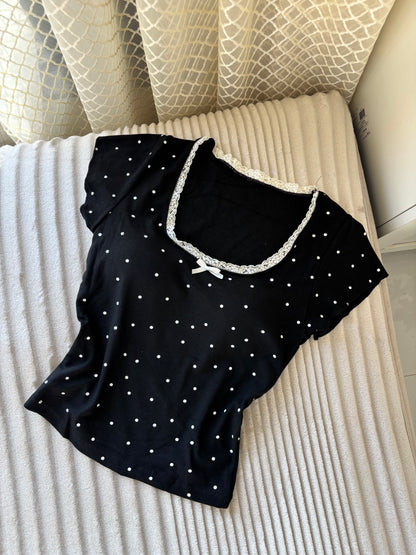 Polka Dot Lace In-built Bra Tops