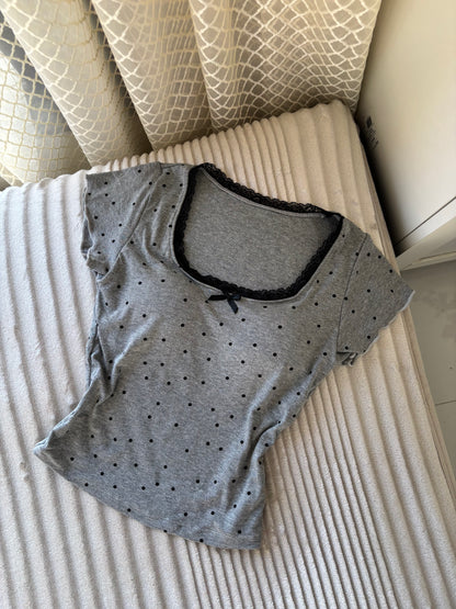 Polka Dot Lace In-built Bra Tops