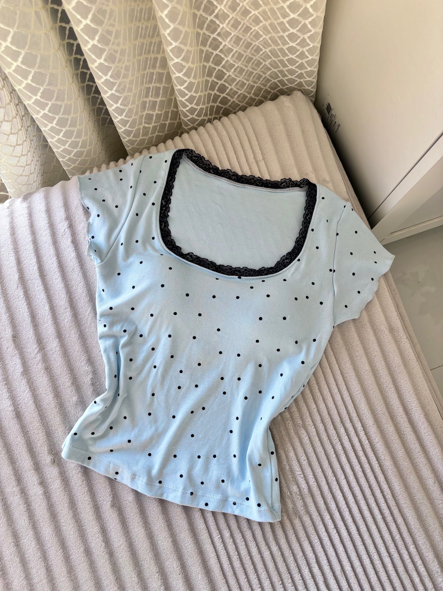 Polka Dot Lace In-built Bra Tops