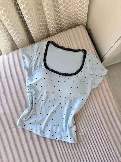 Polka Dot Lace In-built Bra Tops