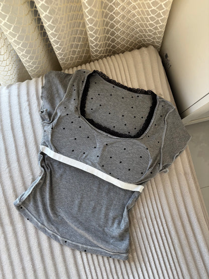 Polka Dot Lace In-built Bra Tops