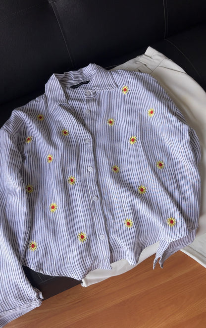 White Sunflower Embroidery Shirt