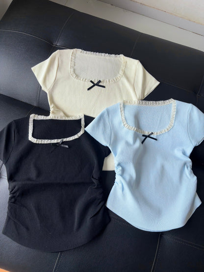Square neck Korean bow Top