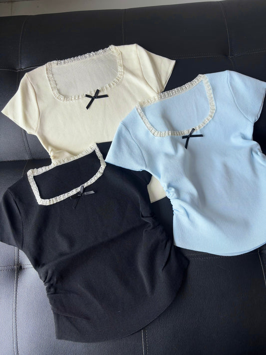 Square neck Korean bow Top