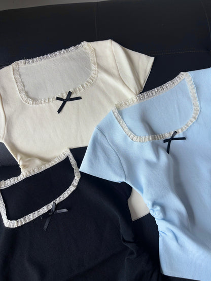 Square neck Korean bow Top