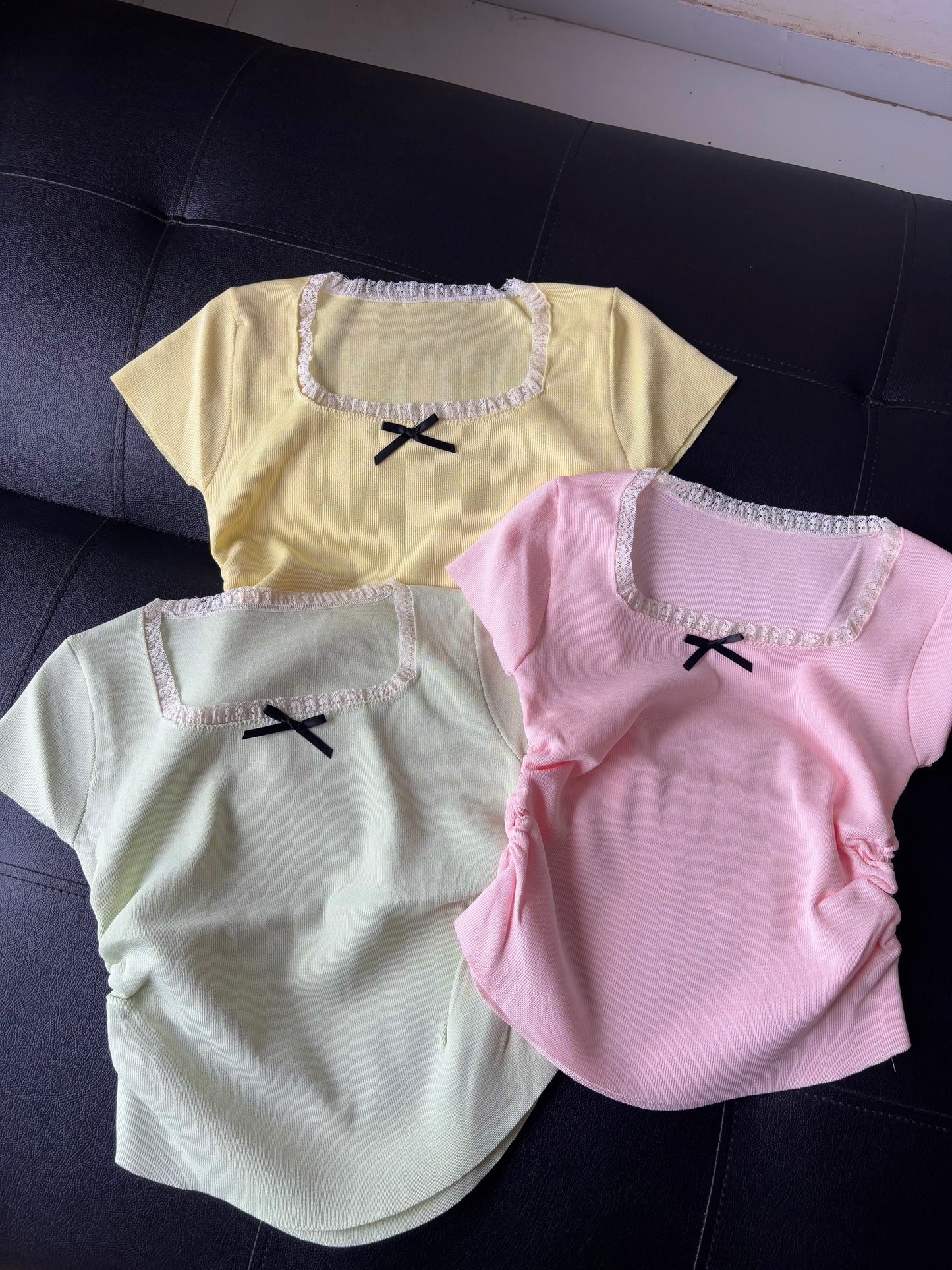 Square neck Korean bow Top