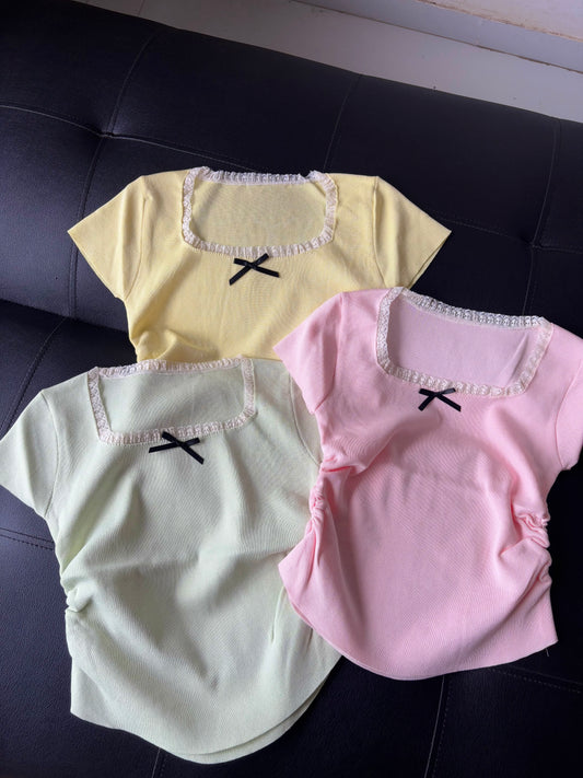 Square neck Korean bow Top