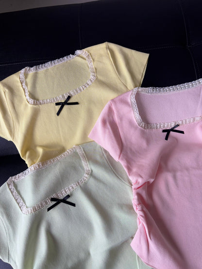 Square neck Korean bow Top