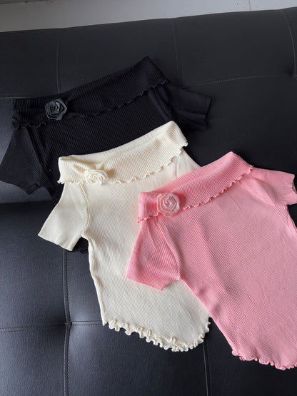Off shoulder rose Korean top