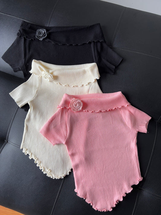 Off shoulder rose Korean top