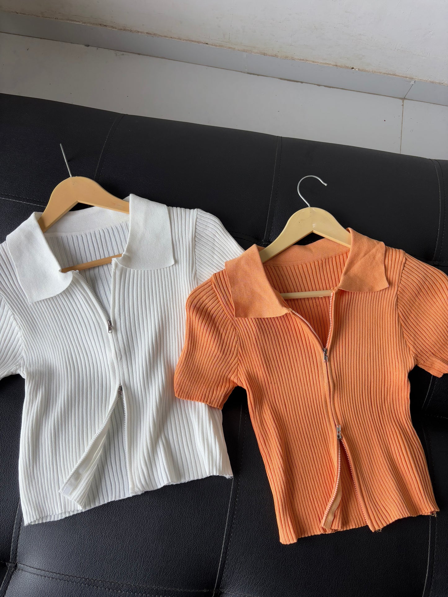 Double zipper Korean top