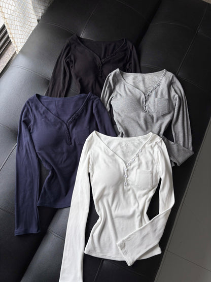 Classic V-neck Full Sleeve Built-in Bra Top