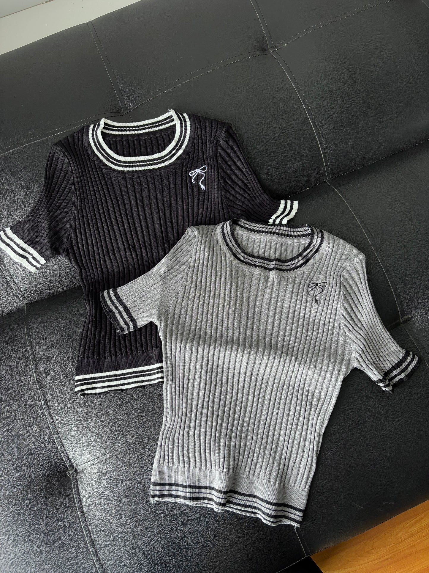 Bow Embroidery Korean top