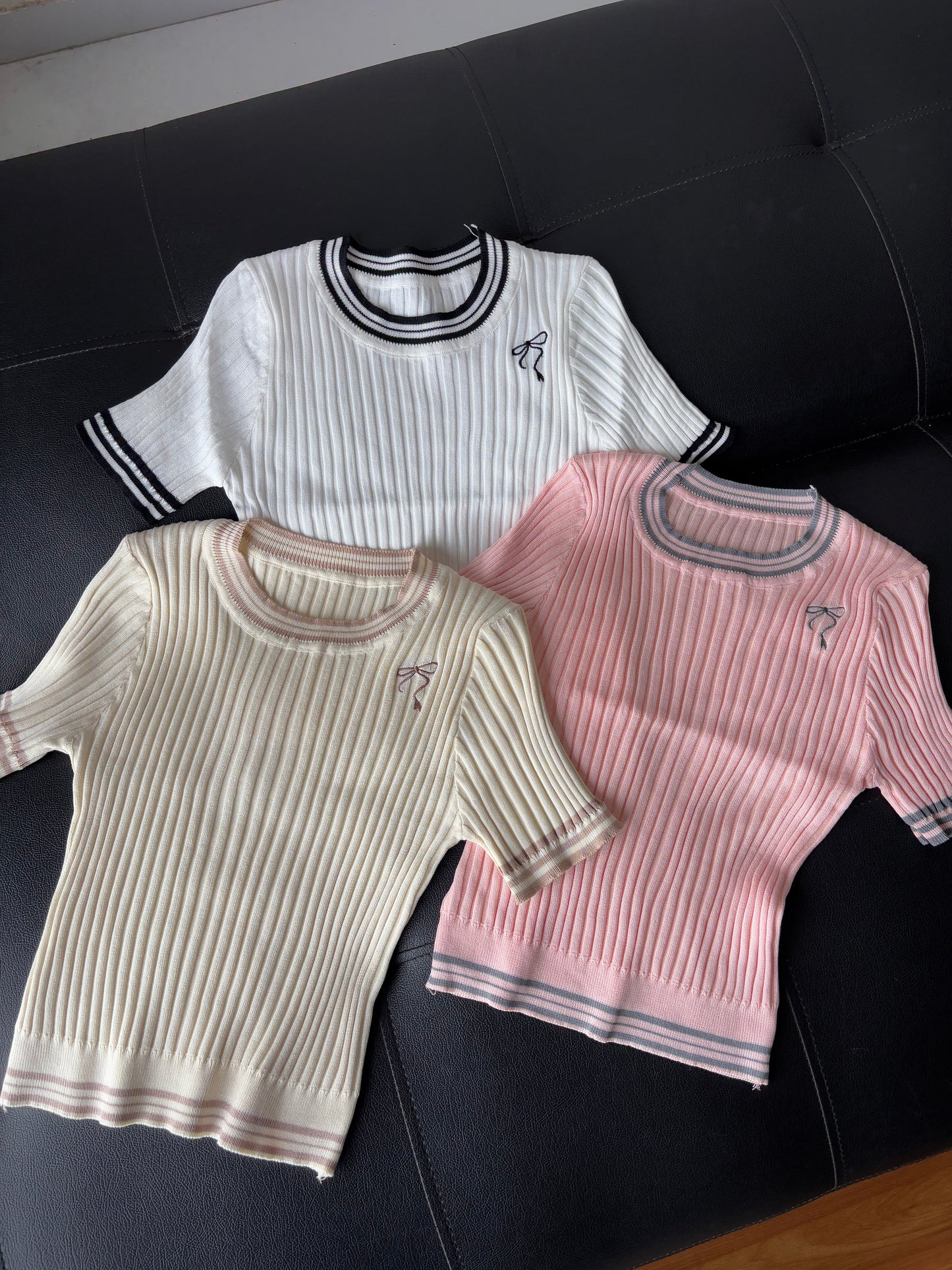 Bow Embroidery Korean top