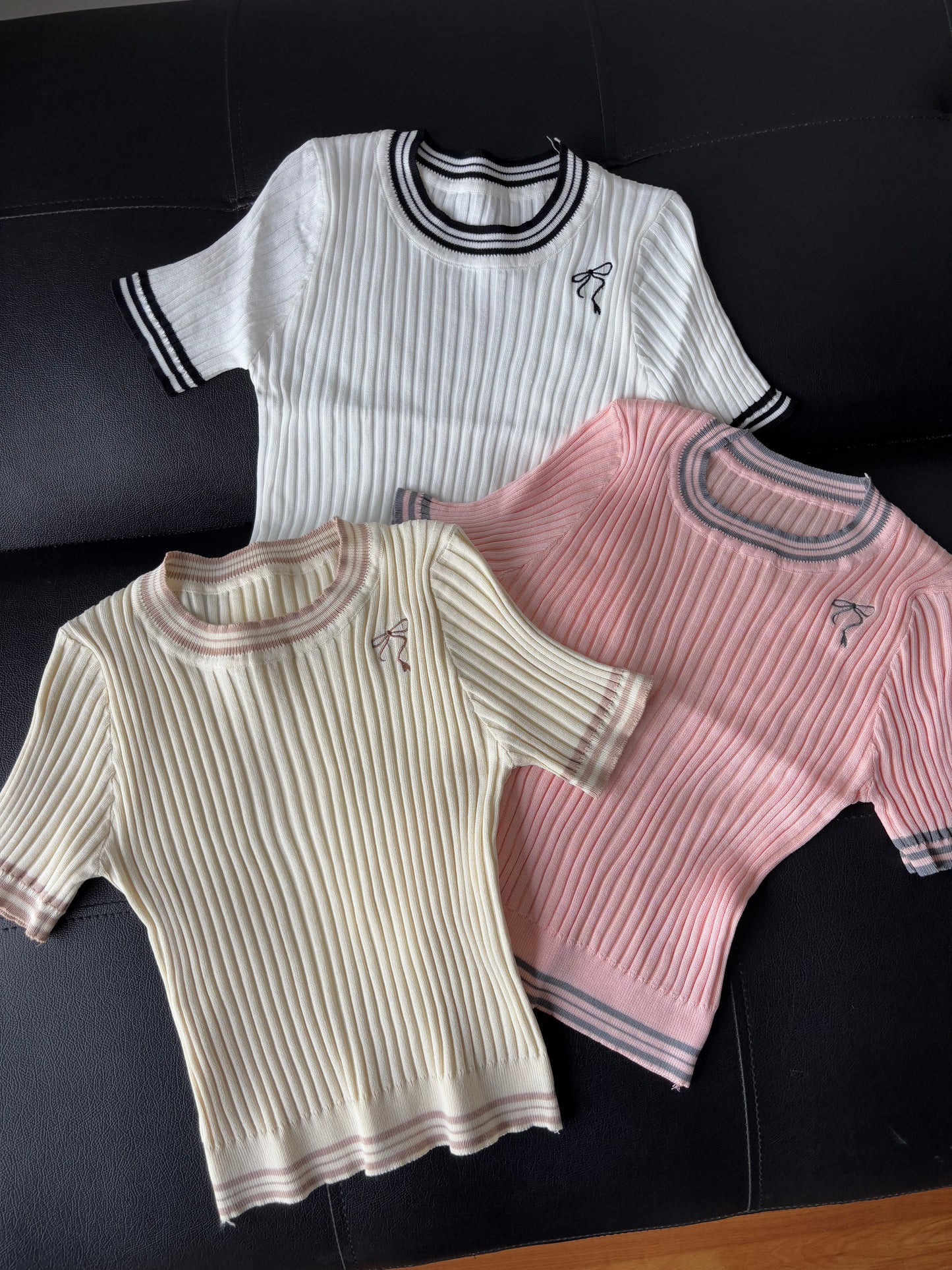 Bow Embroidery Korean top