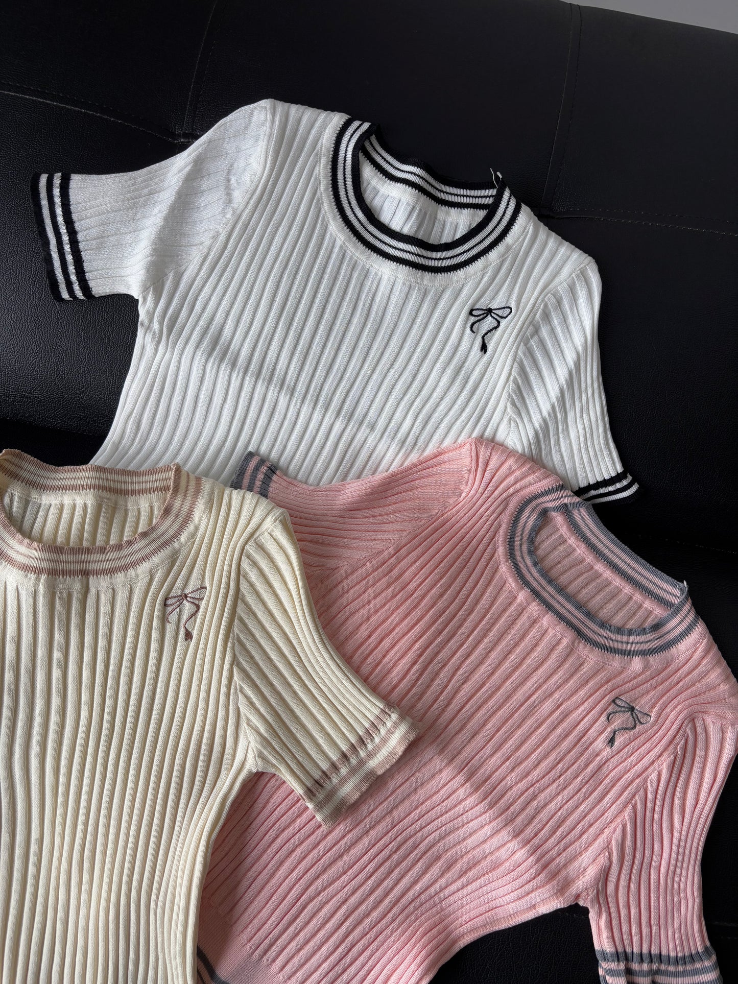 Bow Embroidery Korean top