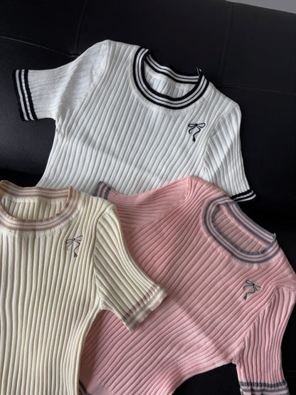 Bow Embroidery Korean top