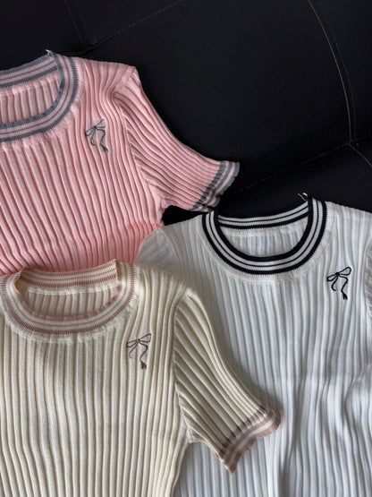 Bow Embroidery Korean top
